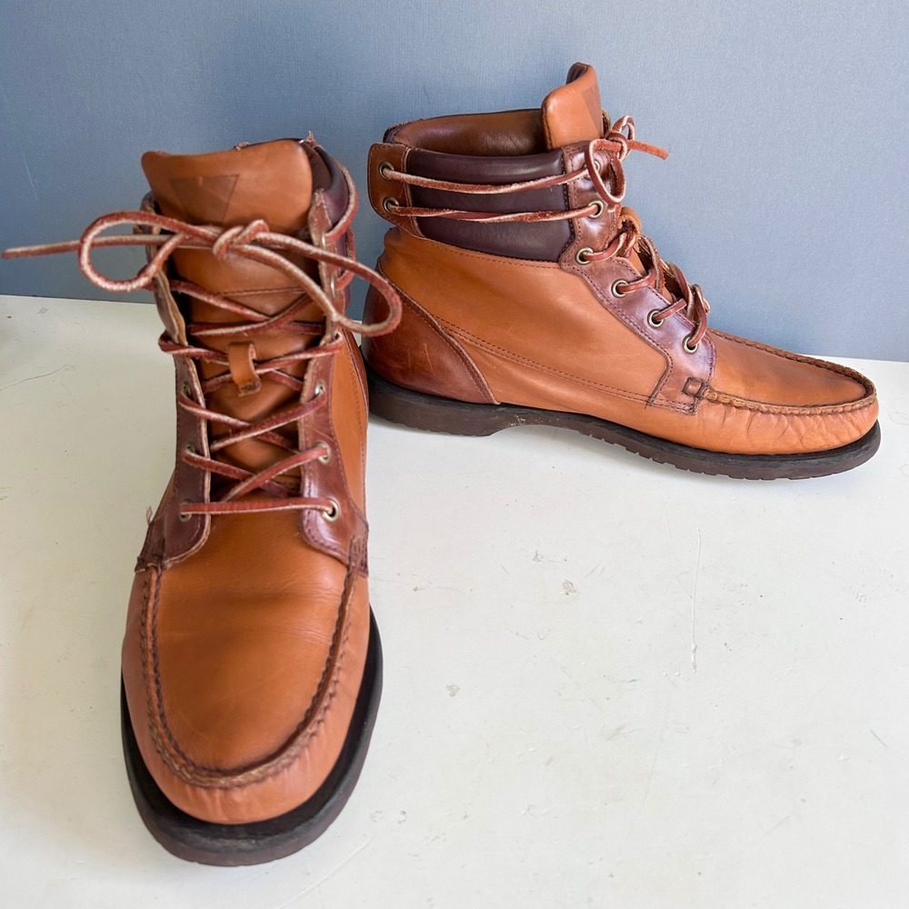 Vane x Sebago Boots Mens size 11 Brown Docksides Moc Toe Preppy Vibram Heritage